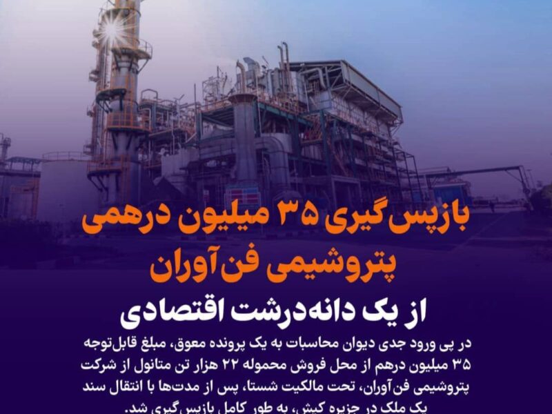 بازپس‌گیری ۳۵ میلیون درهمی پتروشیمی فن‌آوران از یک دانه‌درشت اقتصادی